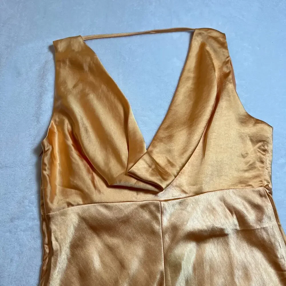 NEW Lulus Incredible Love Light Orange Satin Cowl Back Midi Slip Dress Size L